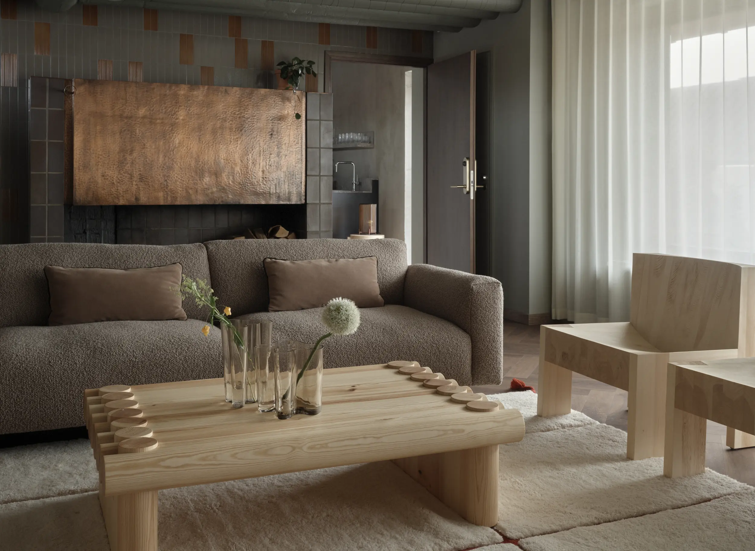 Helsinki Kamppi Interior Rooftop Shared Space Fireplace