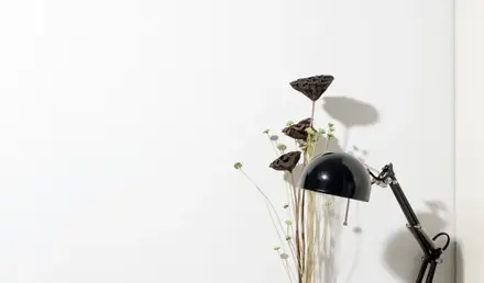 a plant in a glass with a straw on a table