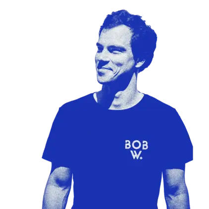 a man in a blue shirt