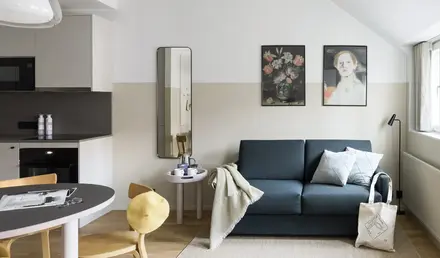 a room with a couch and a table