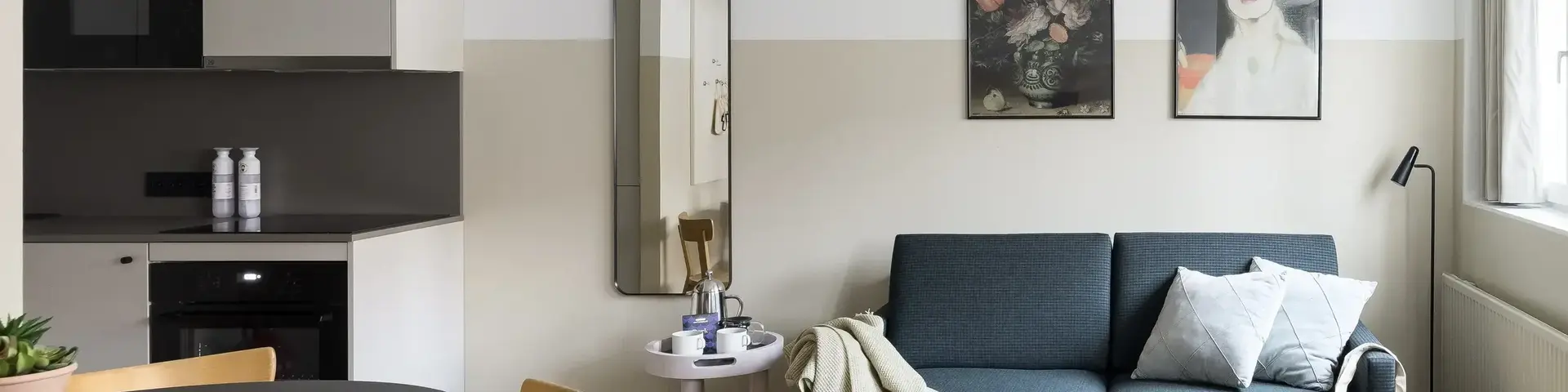 a room with a couch and a table