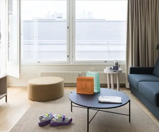 a living room with a couch and a coffee table