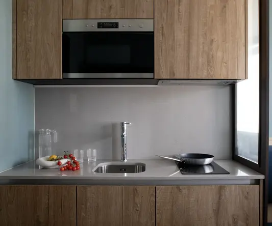 Kitchen view within Bob W London Tower Hill Studios Compact Studio