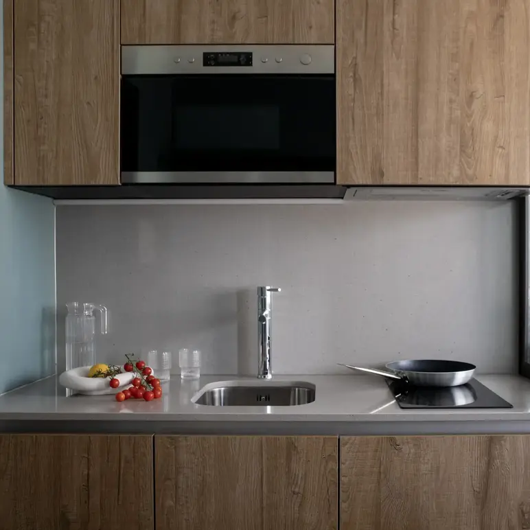 Kitchen view within Bob W London Tower Hill Studios Compact Studio