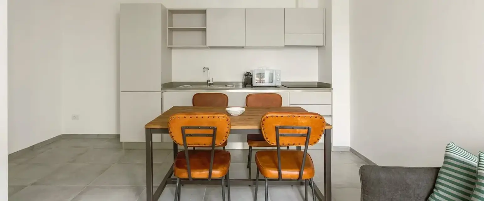 a dining table in a room