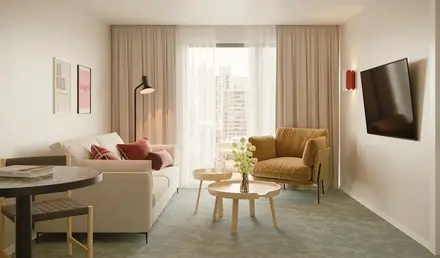 a living room with couches and a coffee table