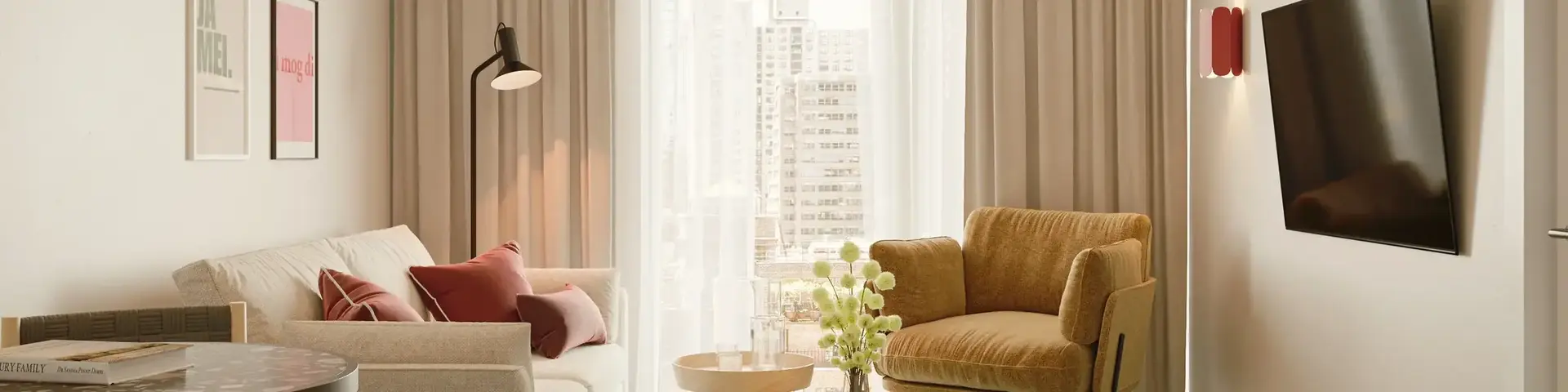 a living room with couches and a coffee table