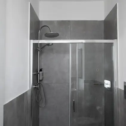 a shower with a glass door