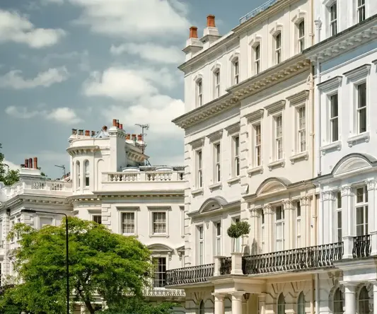 a row of white buildings