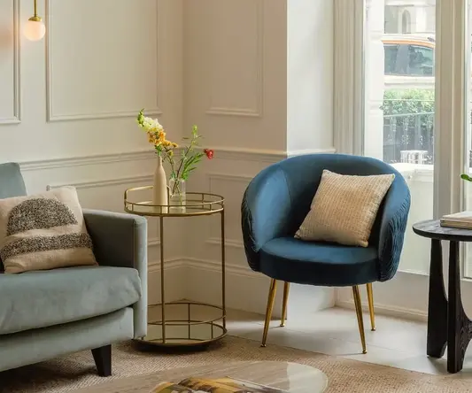 a room with a couch and a table