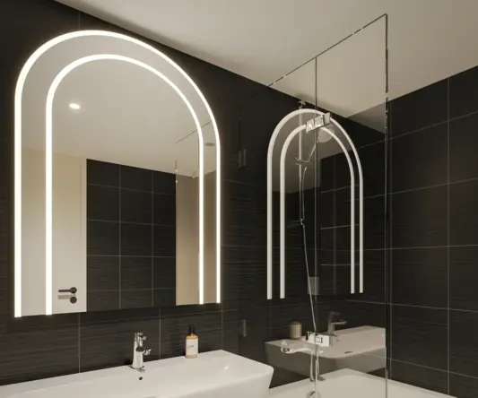 a bathroom with a mirror and sink