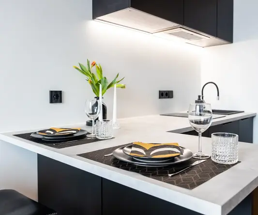 a table with plates and glasses on it