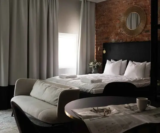 a room with a bed and a couch