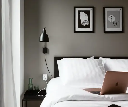 a bed with a laptop on it