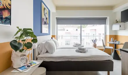 a bed with towels on it