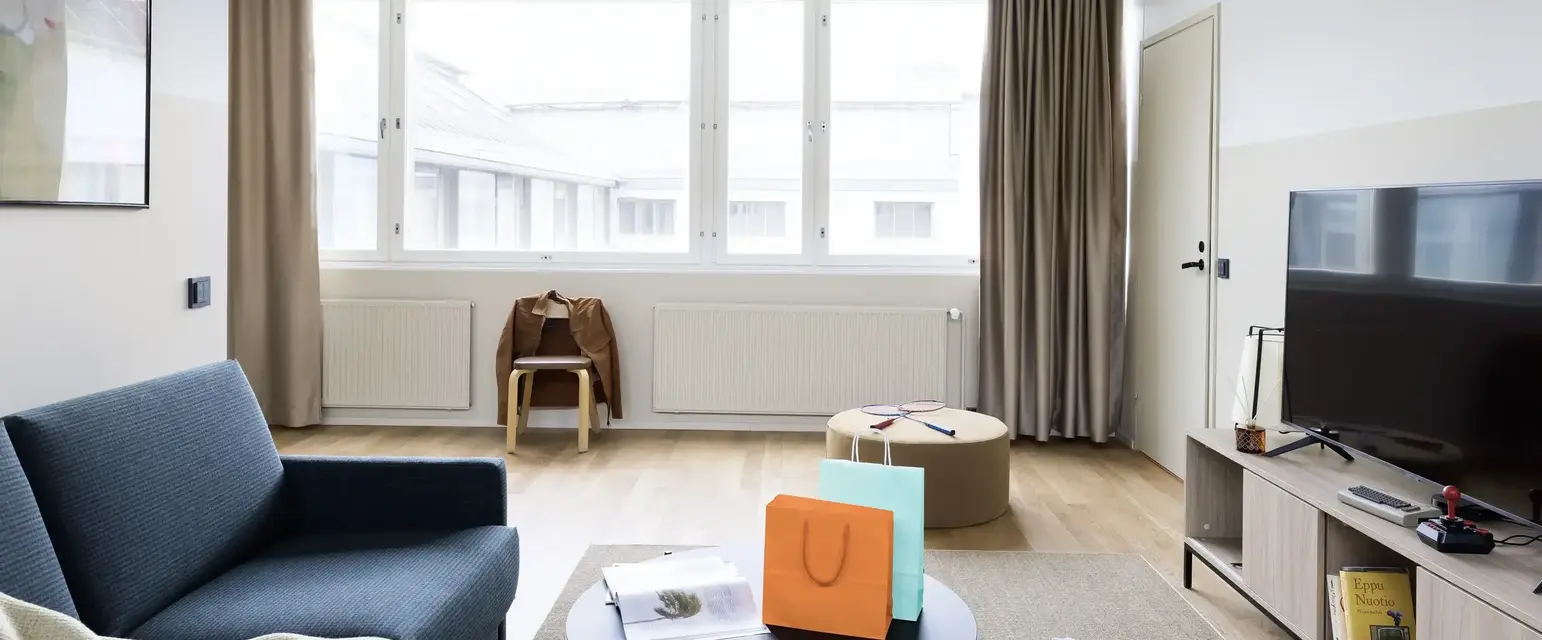 a living room with a couch and a coffee table