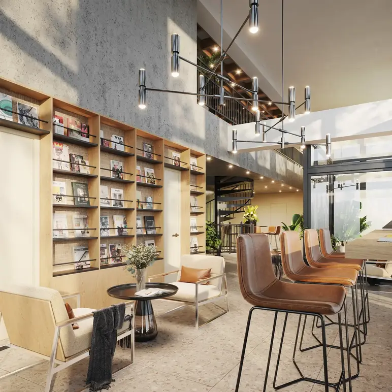 a room with chairs and a table