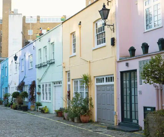 a row of colorful buildings