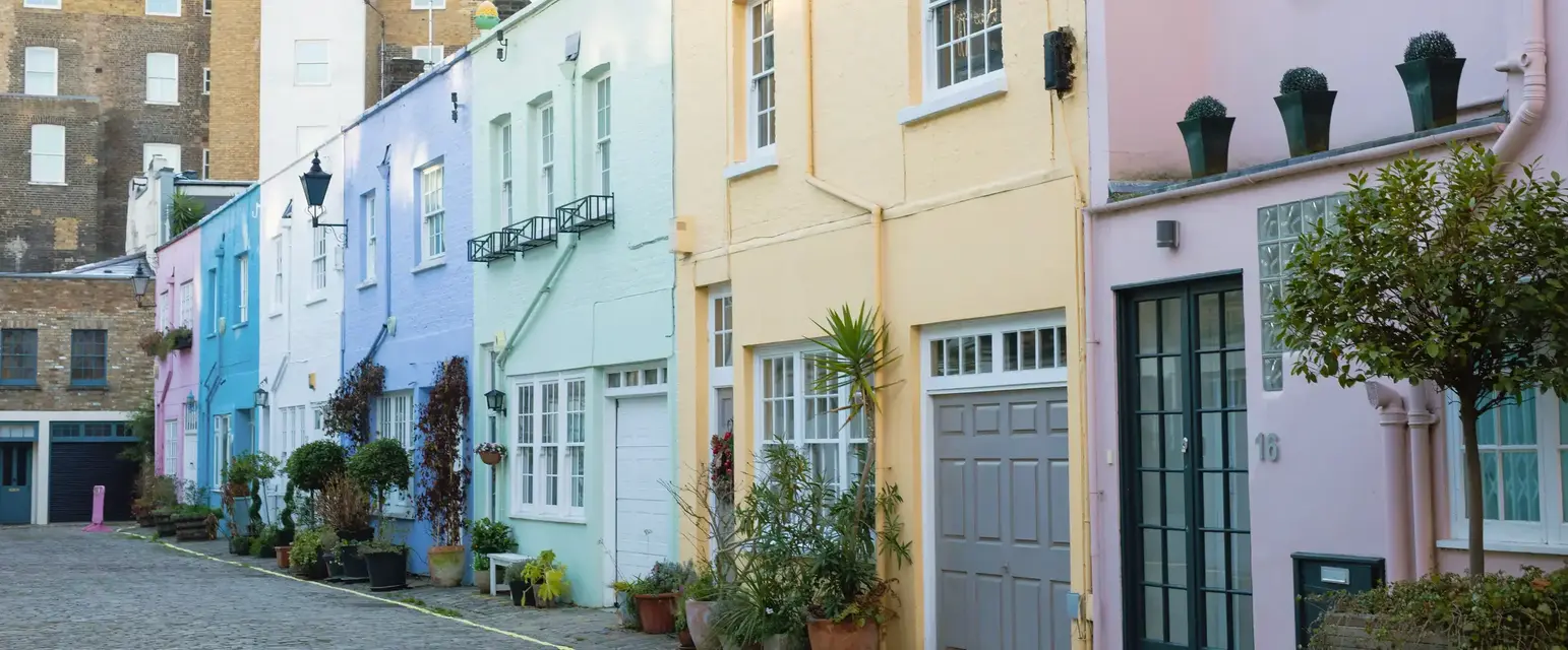 a row of colorful buildings