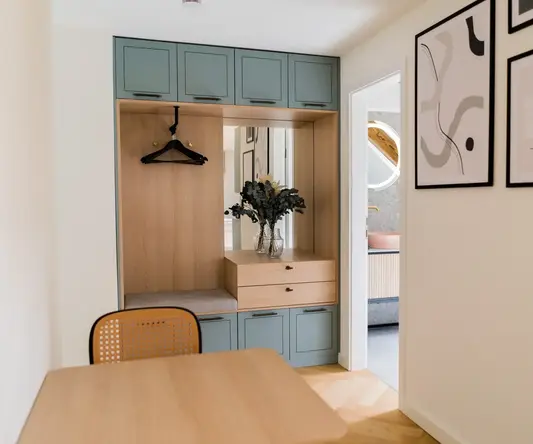 a room with a table and chair