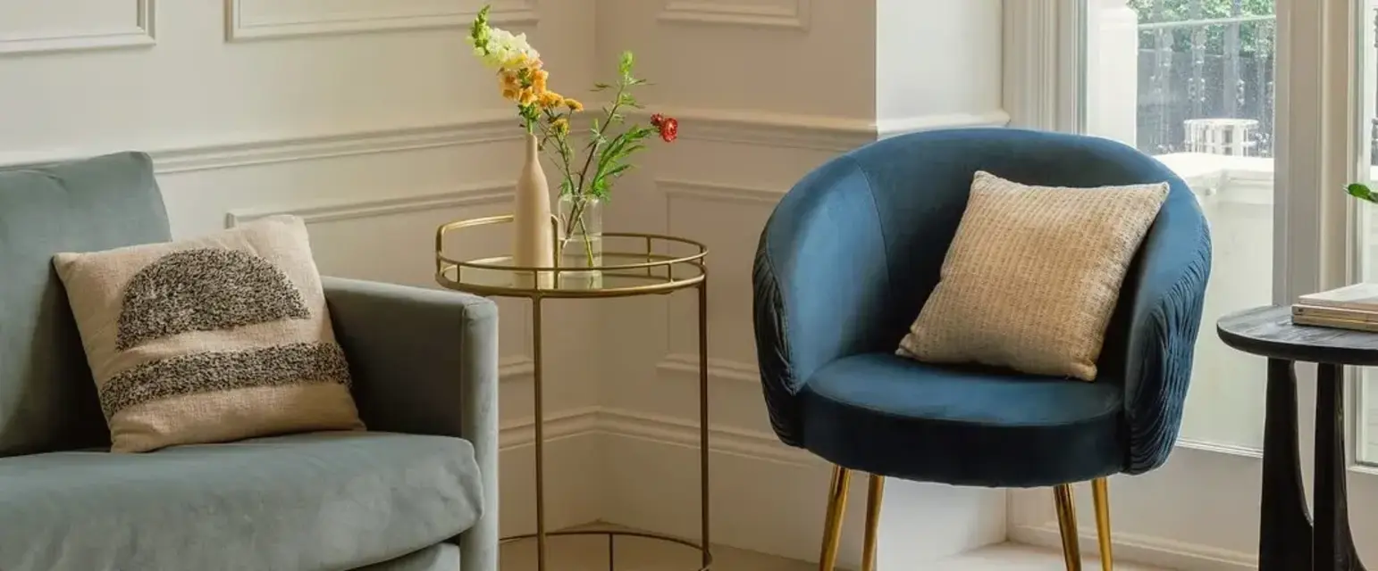 a room with a couch and a table