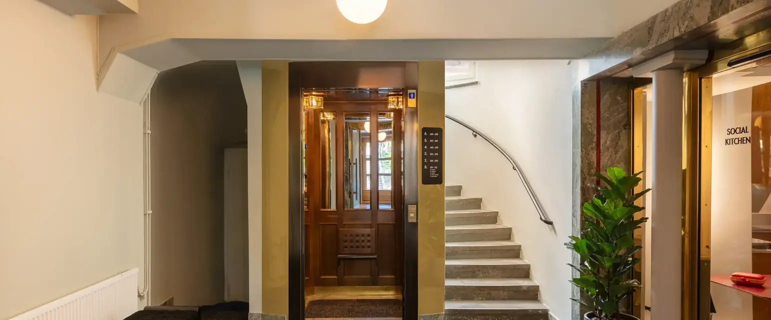 a staircase leading to a building