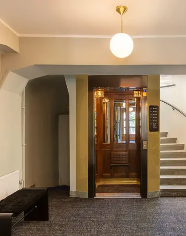 a staircase leading to a building