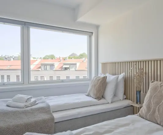 a room with two beds