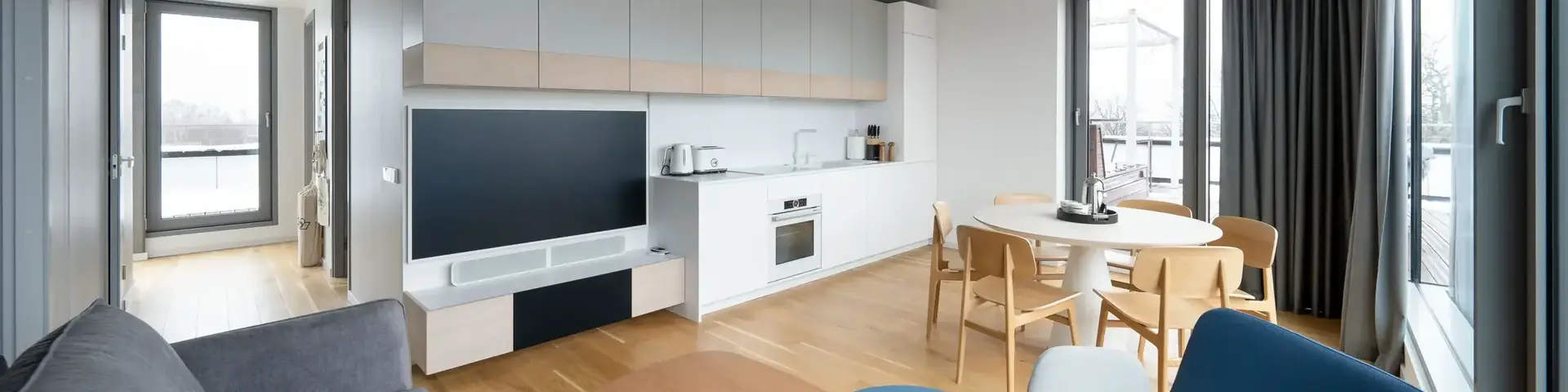 a living room with a couch and table