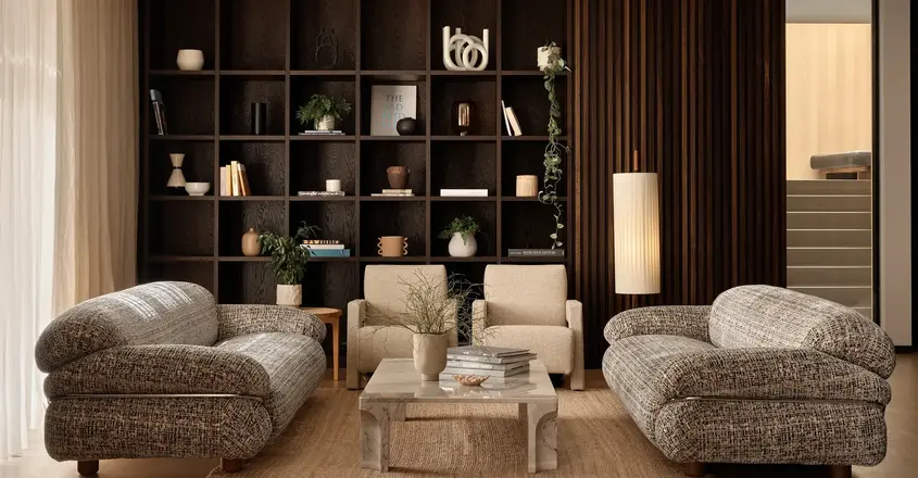 a living room with a couch and a coffee table