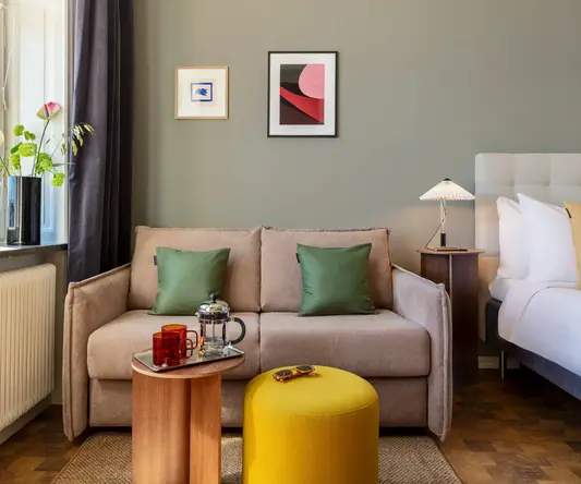 a couch and a table in a room