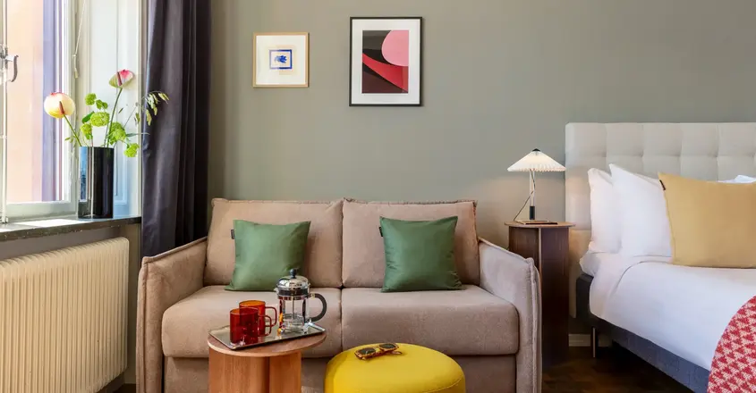 a couch and a table in a room