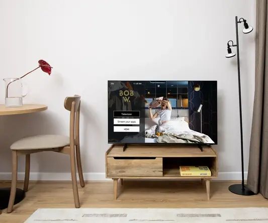 a tv on a stand