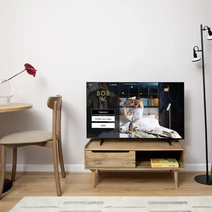 a tv on a stand