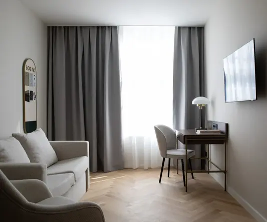 a room with a desk and a chair