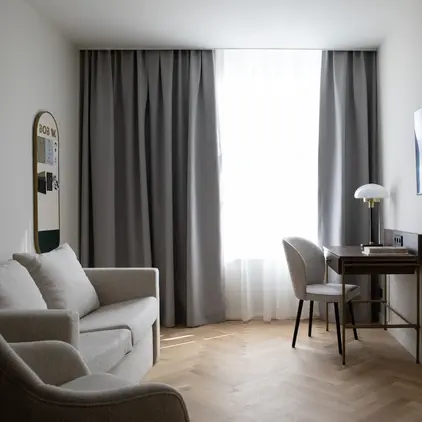 a room with a desk and a chair