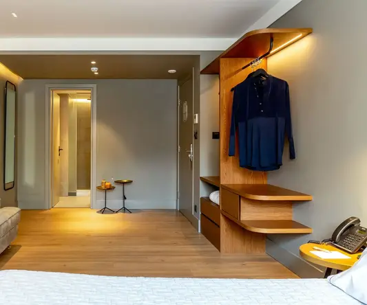 a room with a couch and a bed