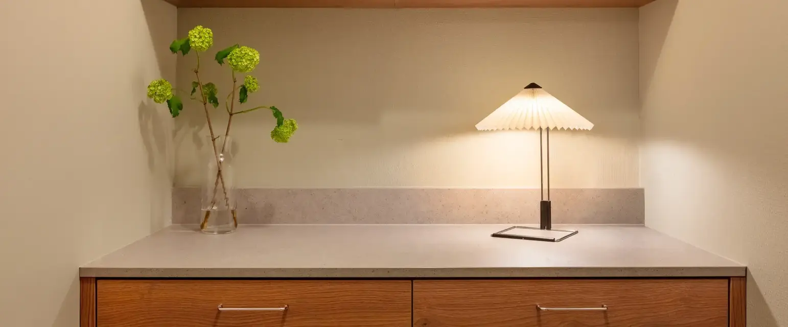 a lamp on a counter