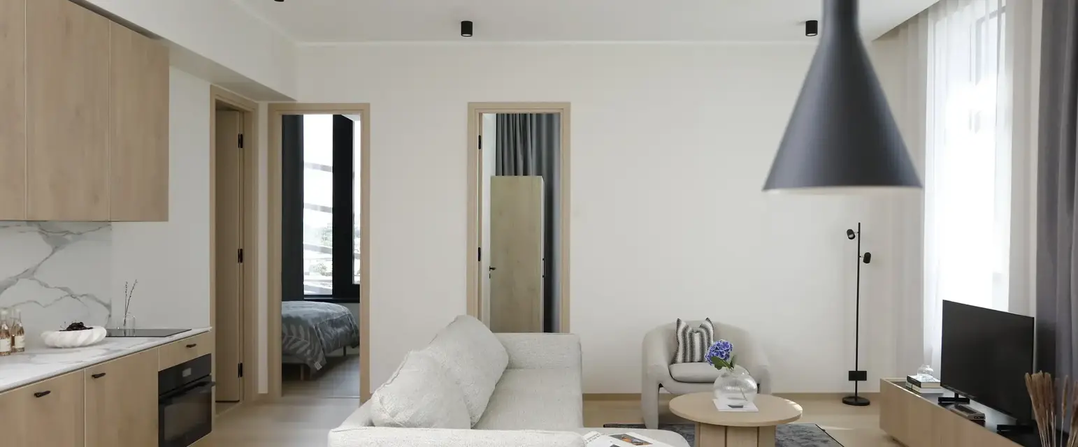 a living room with a couch and a table