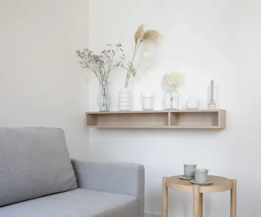 a couch and coffee table in a room