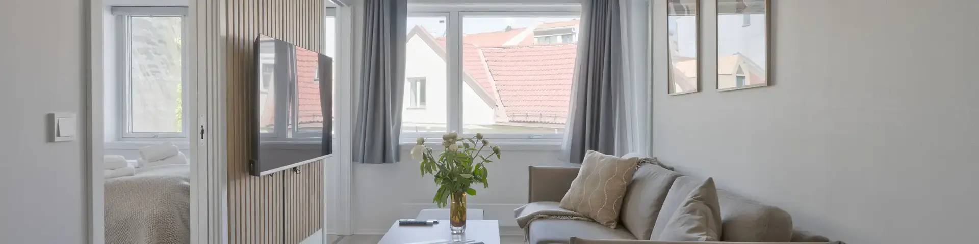 a living room with a couch and a table