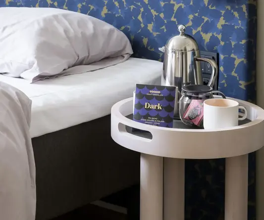 a table with a tray on it