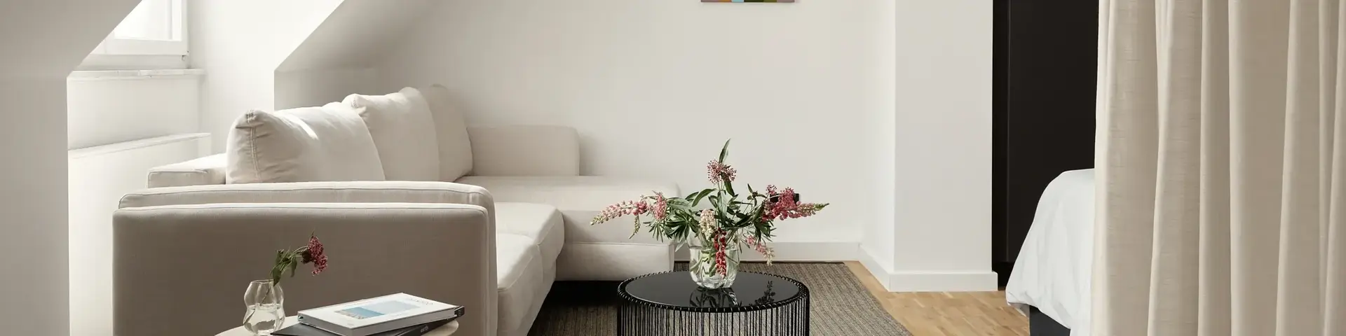 a living room with a couch and a coffee table