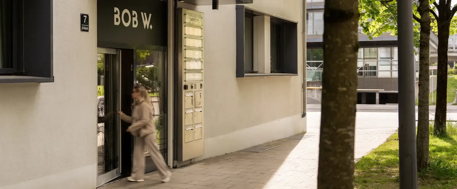a person entering a building