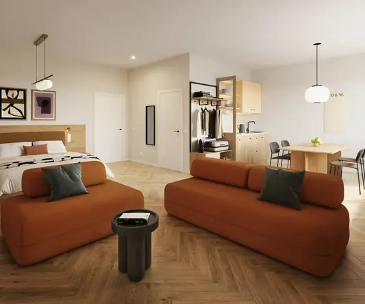 a room with a bed and a couch