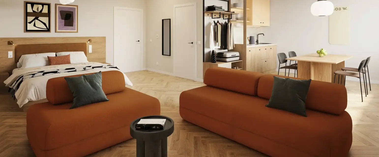 a room with a bed and a couch