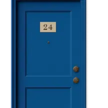 a blue door with a number on it