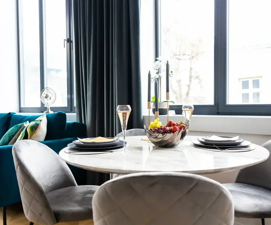 a table with plates and glasses on it