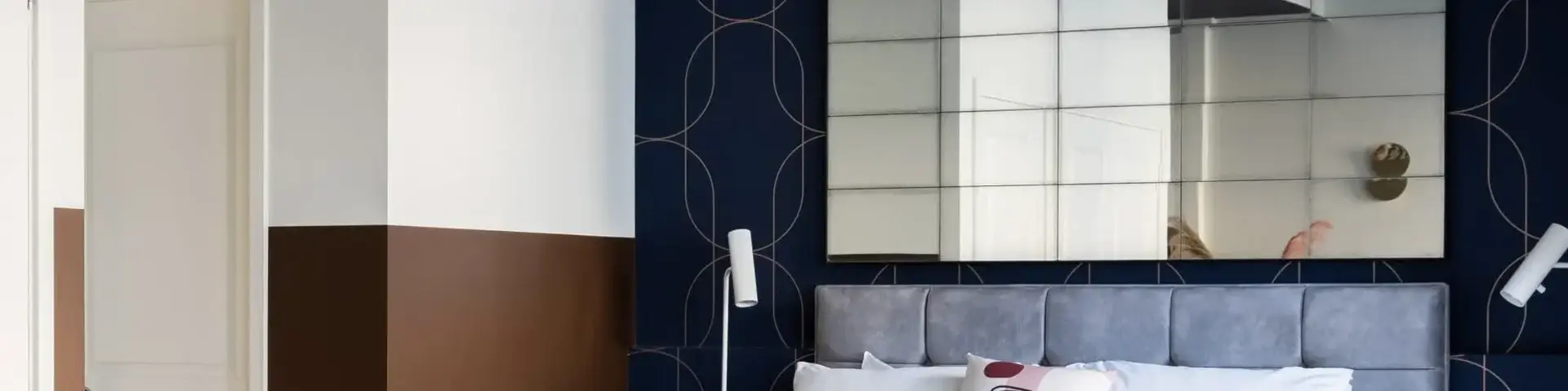 a blue couch in a room