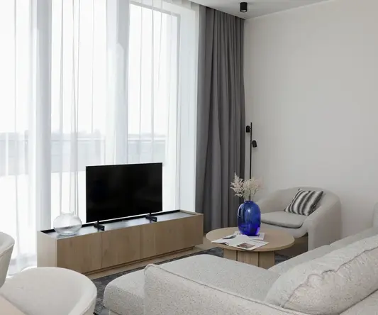 a living room with a tv and a couch